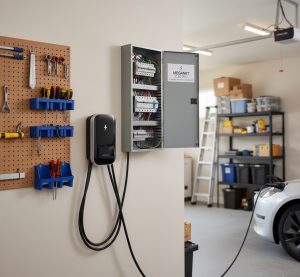 Licensed electrician preparing to install an EV charging station.