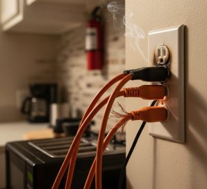 Exposed electrical wires showing signs of bad wiring in a Langley home